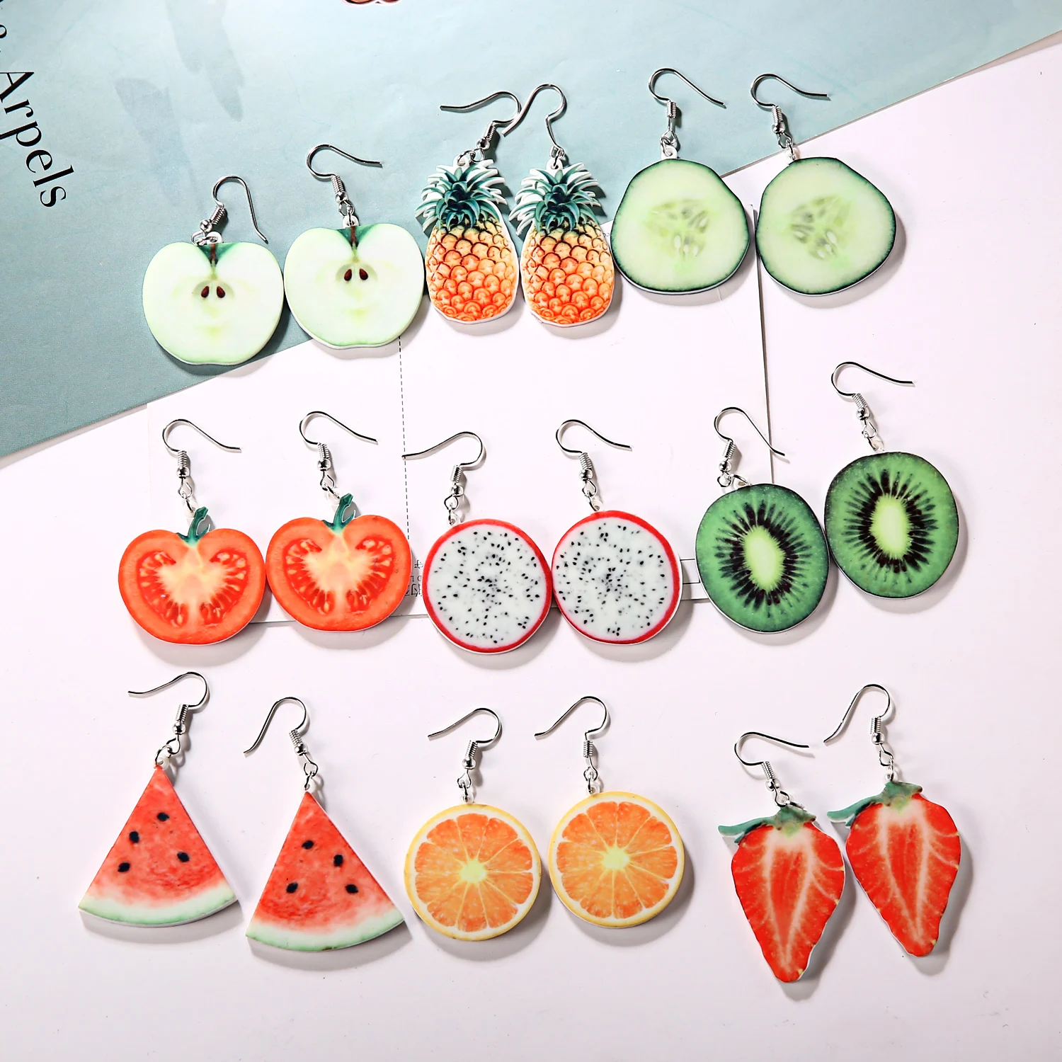 Korea New Cute Fruit Lady Earrings Strawberry Pineapple Tomato Kiwi Orange Cucumber Watermelon Apple Girls Fruit Dainty Earrings