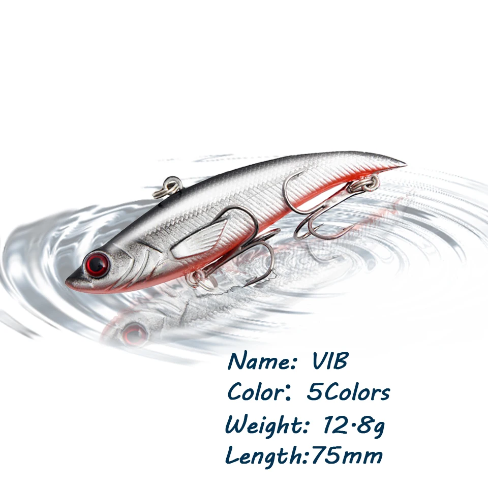 GOBYGO 1 PCS 75MM/12.8G VIB Fishing Lure Sinking Hard Bait Lead Swim 3D Eyes Artificial Bait Diving Swivel Bait Winter Fishing