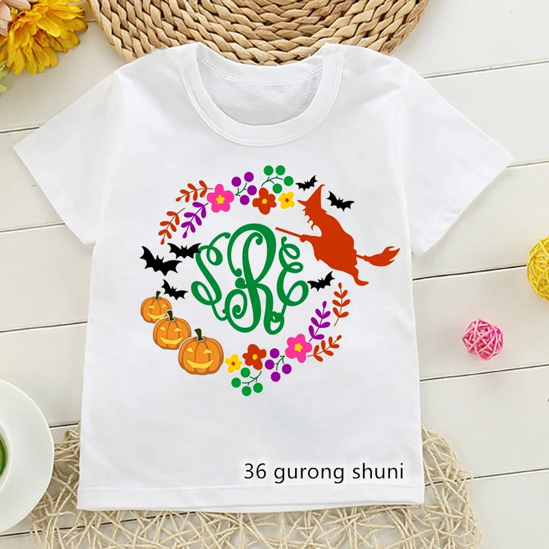 Funny Halloween Witch Print T-Shirt Girls/Boys Kawaii Kids Clothes Pumpkin Flowers Tshirt Harajuku Shirt Summer Tops Tee Shirt