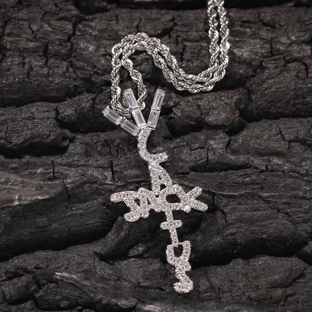 Iced Out Bling Bling Cross Letter Pendant Necklace Mirco Pave Prong Setting Men Women Female Male Fashion Hip Hop Jewelry BP064