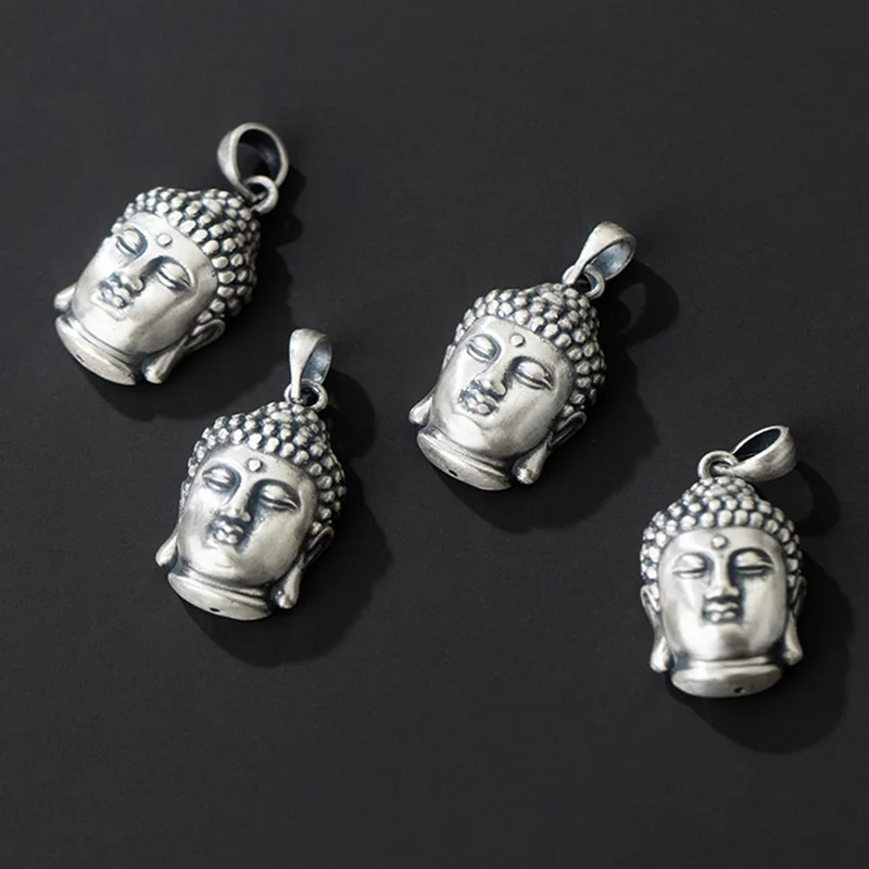 999 Pure Silver Buddha Necklace Dangle Charms 3D Craftwork Buddhism Decorations Silver Pendants Women Men  DIY Jewelry Findings