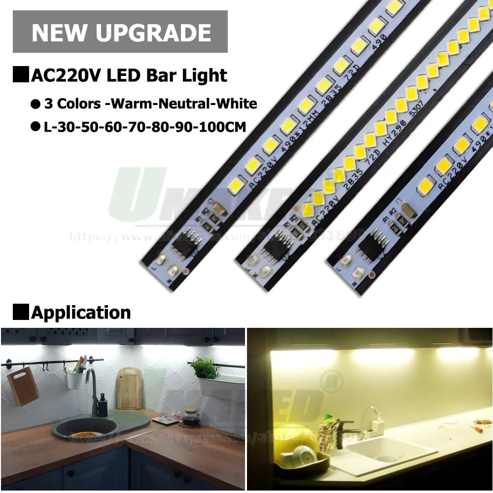 10pc LED Bar Light AC220V High Bright 8W 50/30cm 72D 2835 Rigid Strip Model EnergySave Fluorescent Tube Wardrobe Counter Cabinet