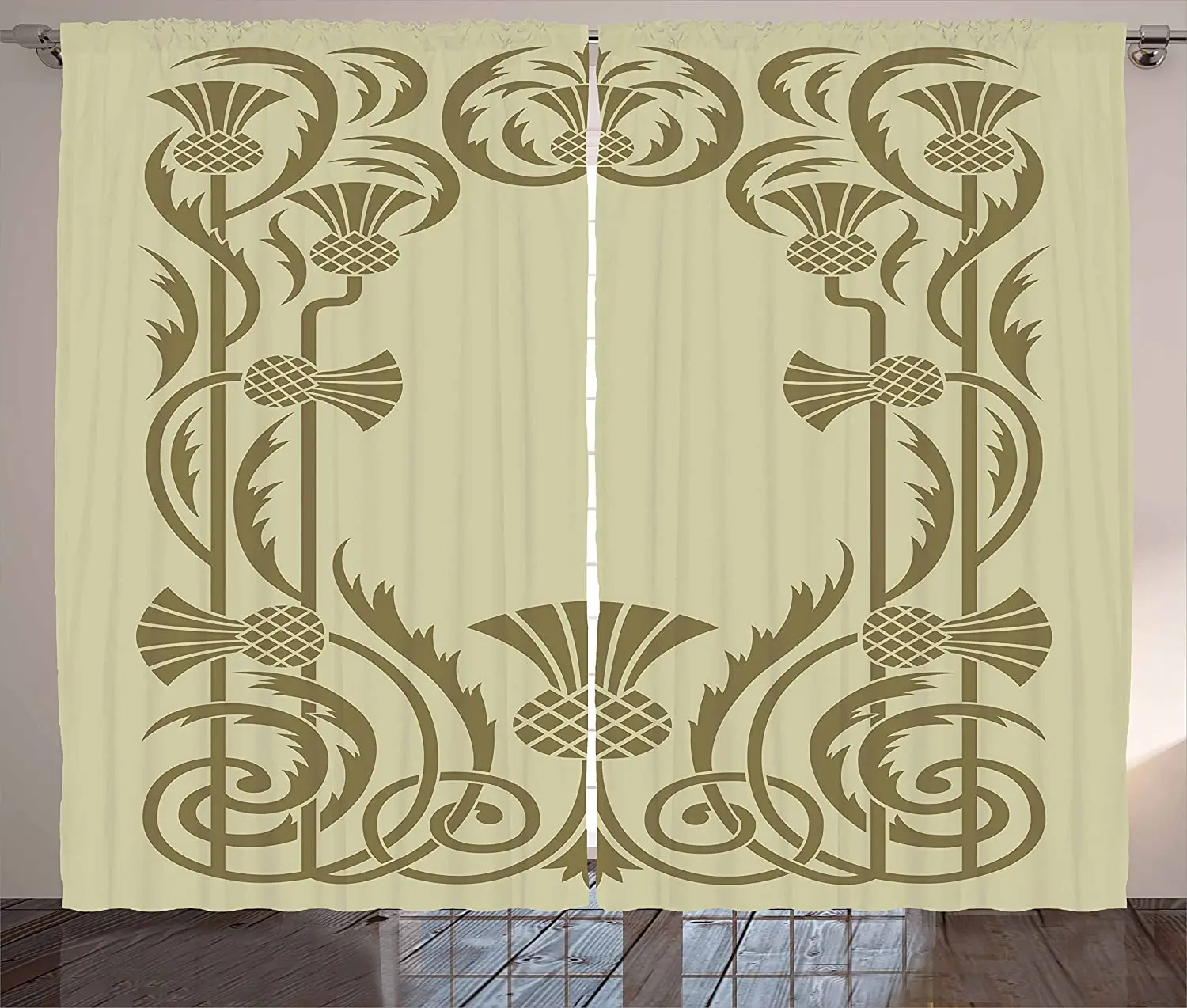 Art Nouveau Blackout Curtains Botanical Framework with Pineapples Exotic Nature Inspired Antique Look Window Curtain