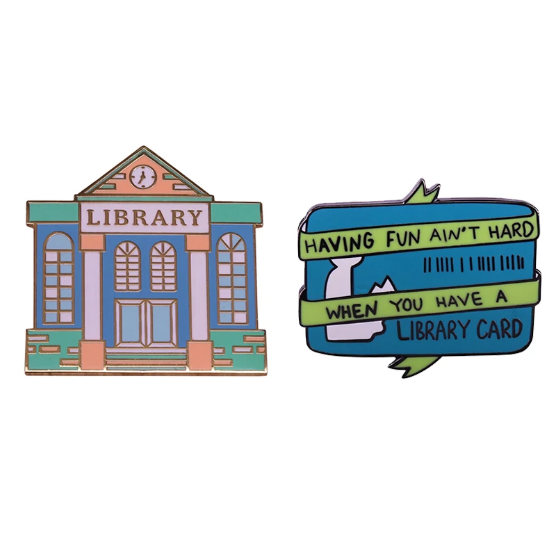 Library Badge Reading Book Lending Cards Hard Enamel Pin Literature Bookworm booknerd Brooch Librarian Students Teacher Gift