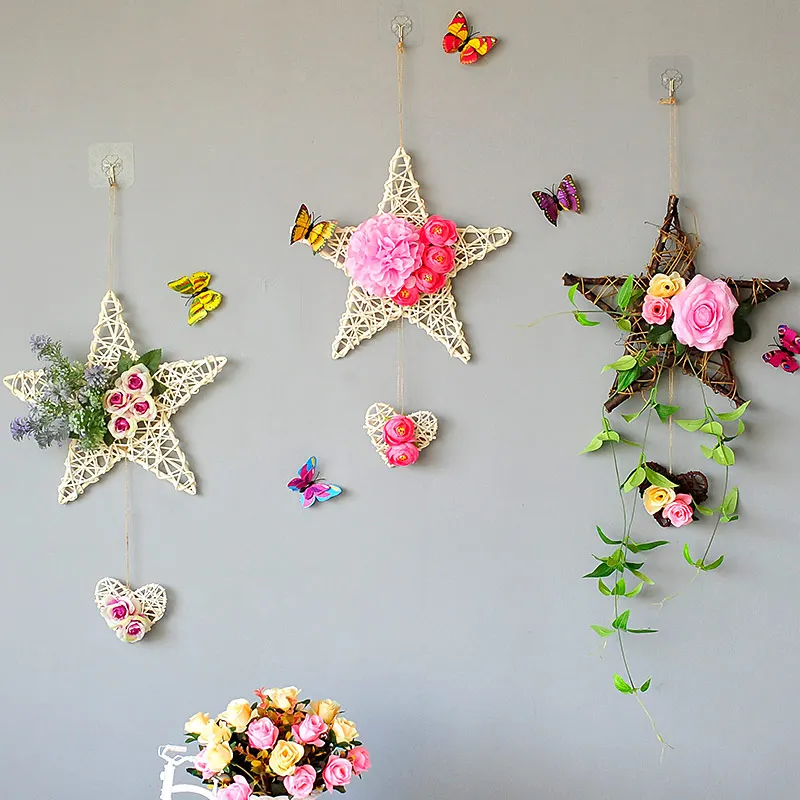 Five star hanging wall flower basket simulation flower set false flower hanging basket wall decoration indoor decoration wall