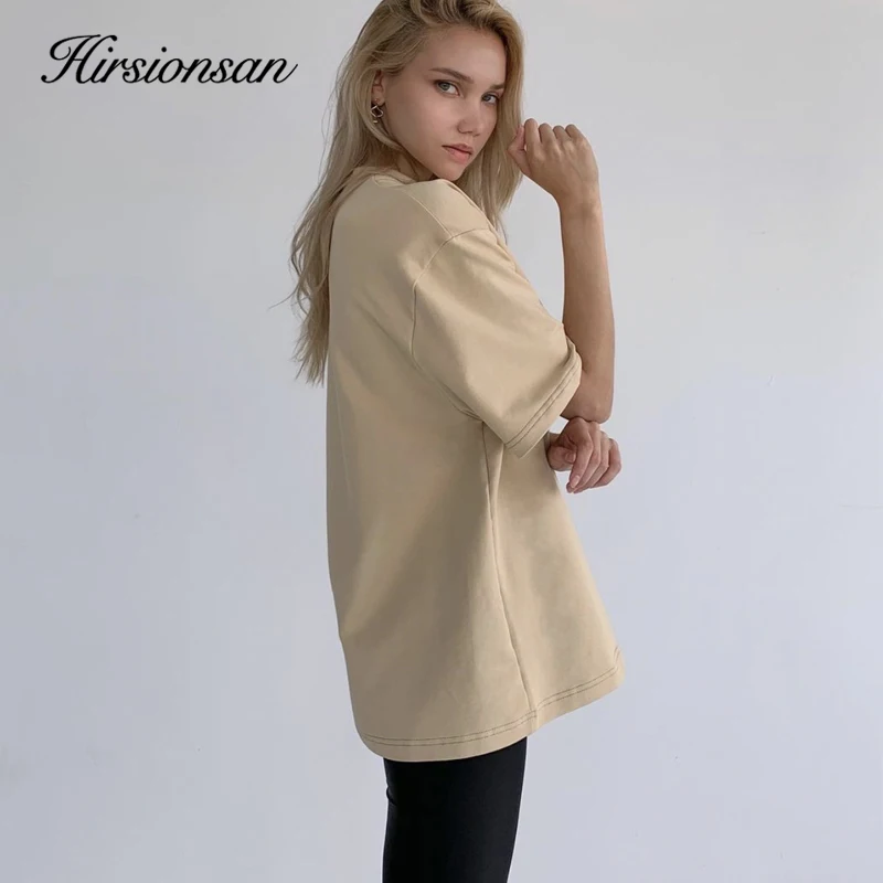 Hirsionsan 2023 Summer Cotton Sets Women Loose Two Pieces Short Sleeve T Shirts and Tight Shorts Solid Outfits Tracksuit