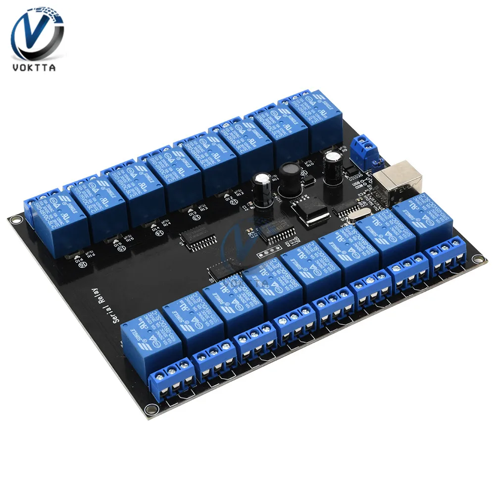 DC 7V-38V 16 Channel 16 CH Serial Relay Module 10A 250V Load USB Power Supply Development Board Relay Module Usb Relay Board