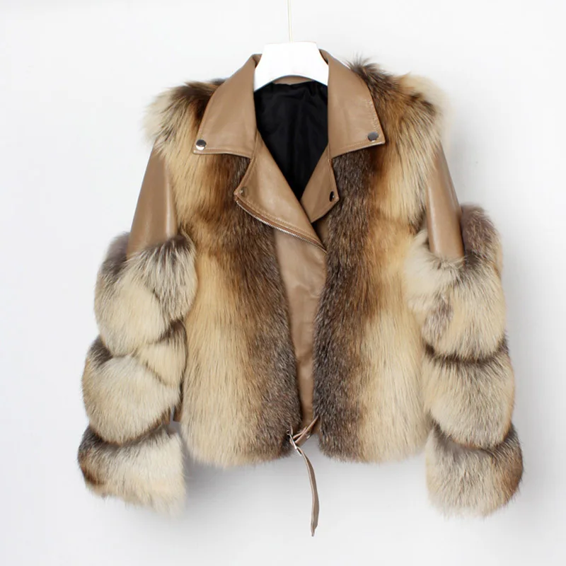 

2022 Winter New Fashion Real Fox Fur Coats With Genuine Sheepskin Leather Wholeskin Natural Fox Fur Jacket Outwear Luxury Women