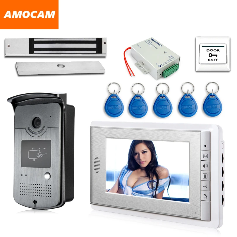 7" Screen Video Door Phone Intercom system 5-RFID Card + 180kg Electric Magnetic Lock+ Door Exit video doorbell visual intercom