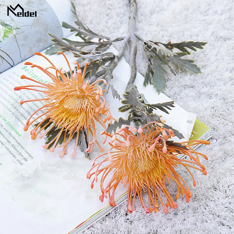 Meldel Pincushion Flower Artificial Flower Decoration Short Branch Crab Claw 2 Fork Planting Pincushion Flower Simulation Flower