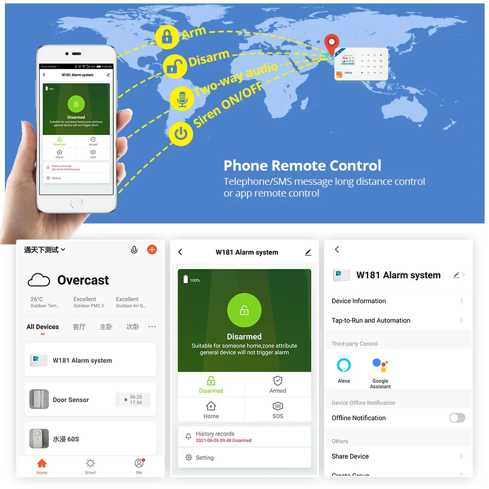 Kerui w181 wi fi gsm tuya sistema de alarme segurança em casa inteligente app controle sem fio sensor da porta pir detector movimento alarme do