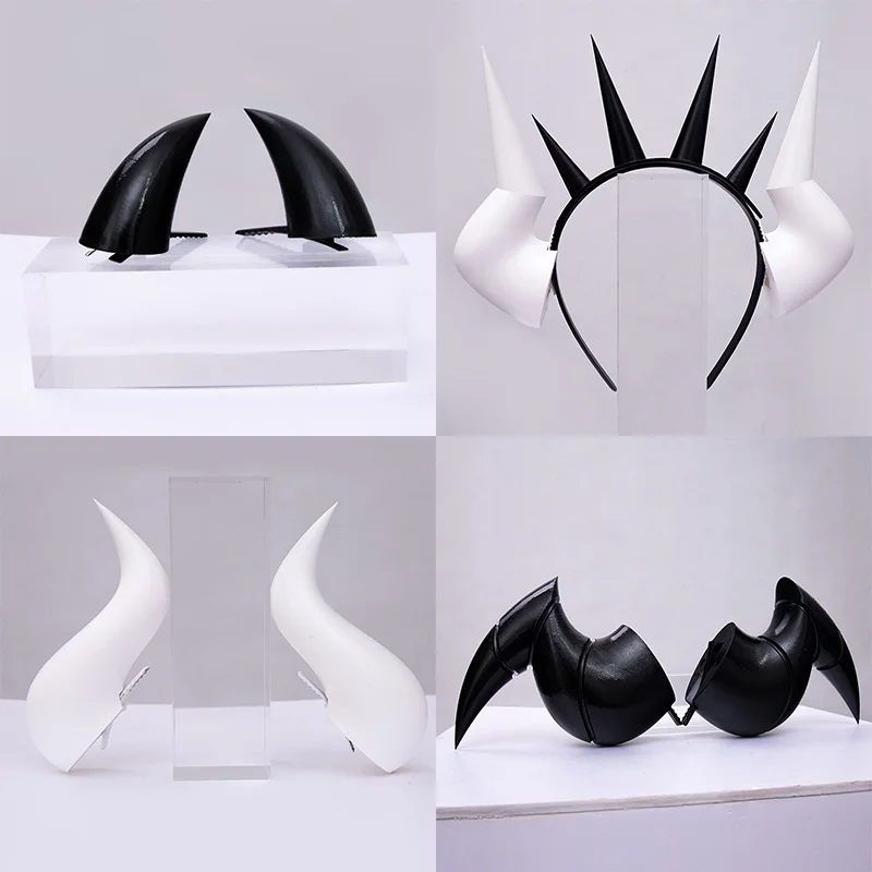Gra Helltaker lucyfer Pandemonica Beezlebub Cosplay rogi opaska z koroną klips do włosów nakrycia głowy Hairwear rekwizyty do Cosplay akcesoria