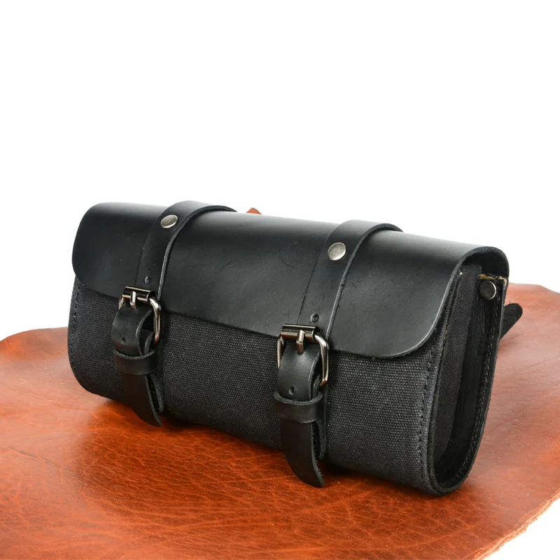 Motorcycle front oiled wax canvas with leather waterproof bicycle bag black car lock bag lady leisure diagonal bag bags