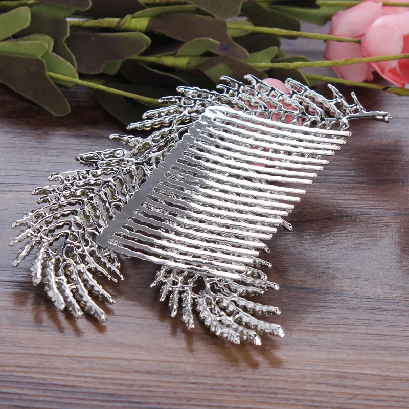 TREAZY Diamante Rhinetone Crystal Feather Bridal Hair Combs Vintage Silver Color Brides Tiara Women Wedding Hair Accessories image 5