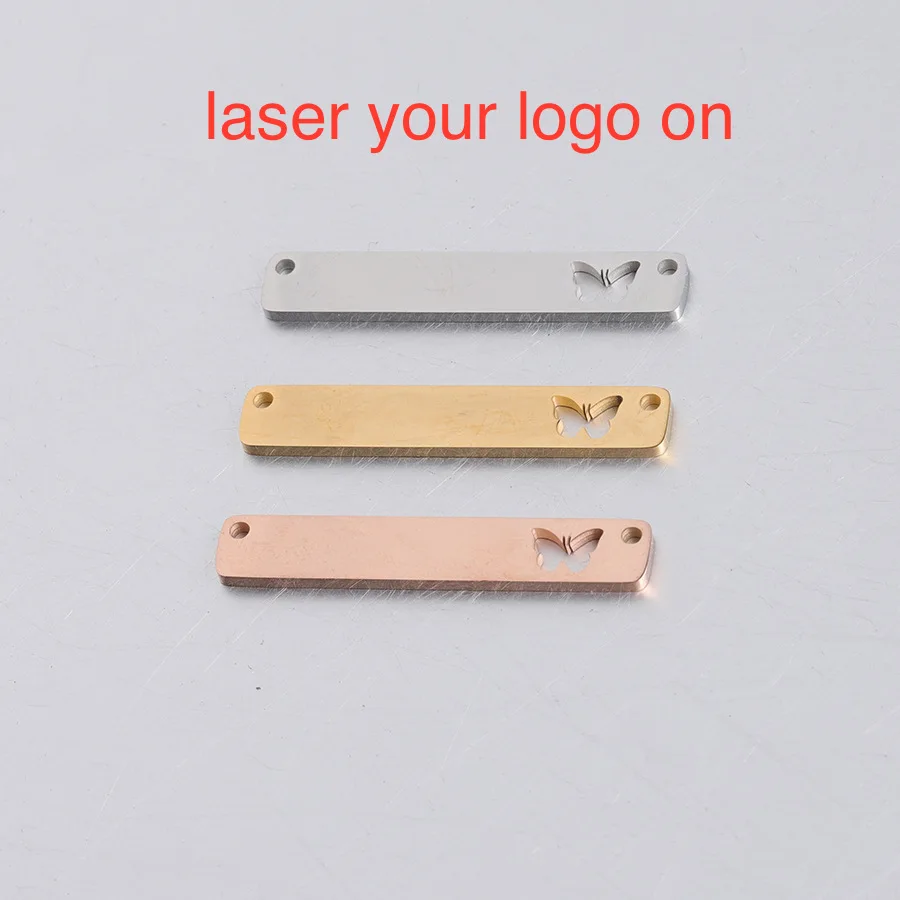 

50pcs 6*35mm Mirror Polish Custom Tag Butterfly Bar Stainless Steel Charm-Customized Charm Engrave Laser your own logo Wholesale