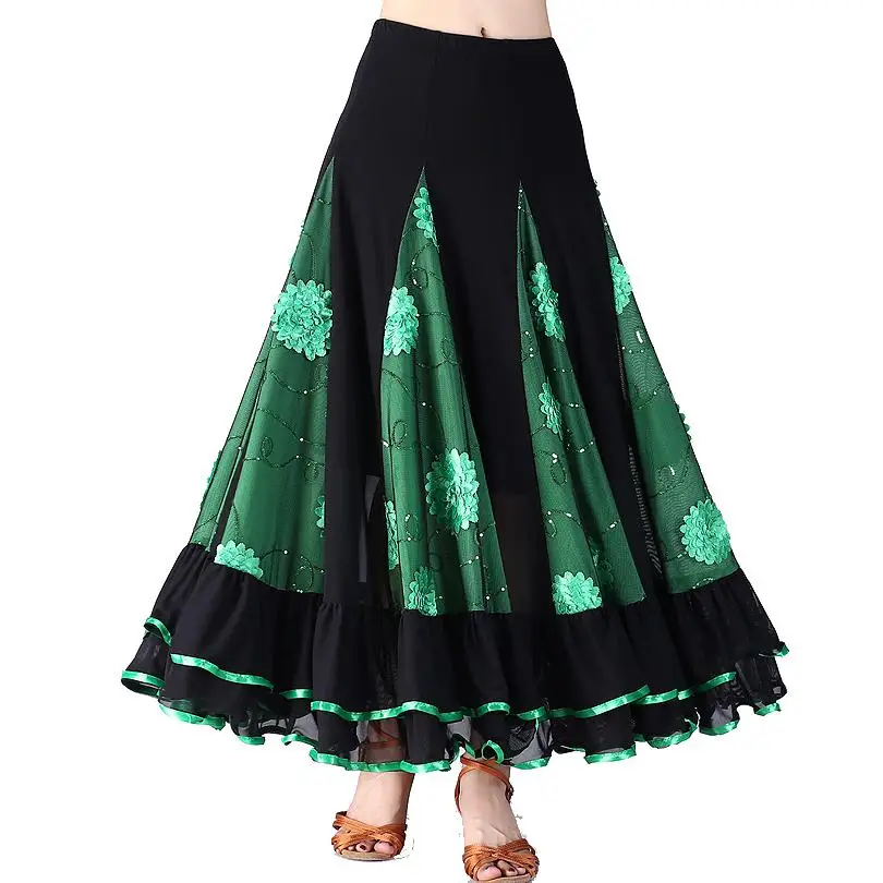 Modern Ballroom Long Skirts Ladies New Flamenco Dance Costume Skirt Waltz Standard Tango Dancewear Performance Big Swing Skirt