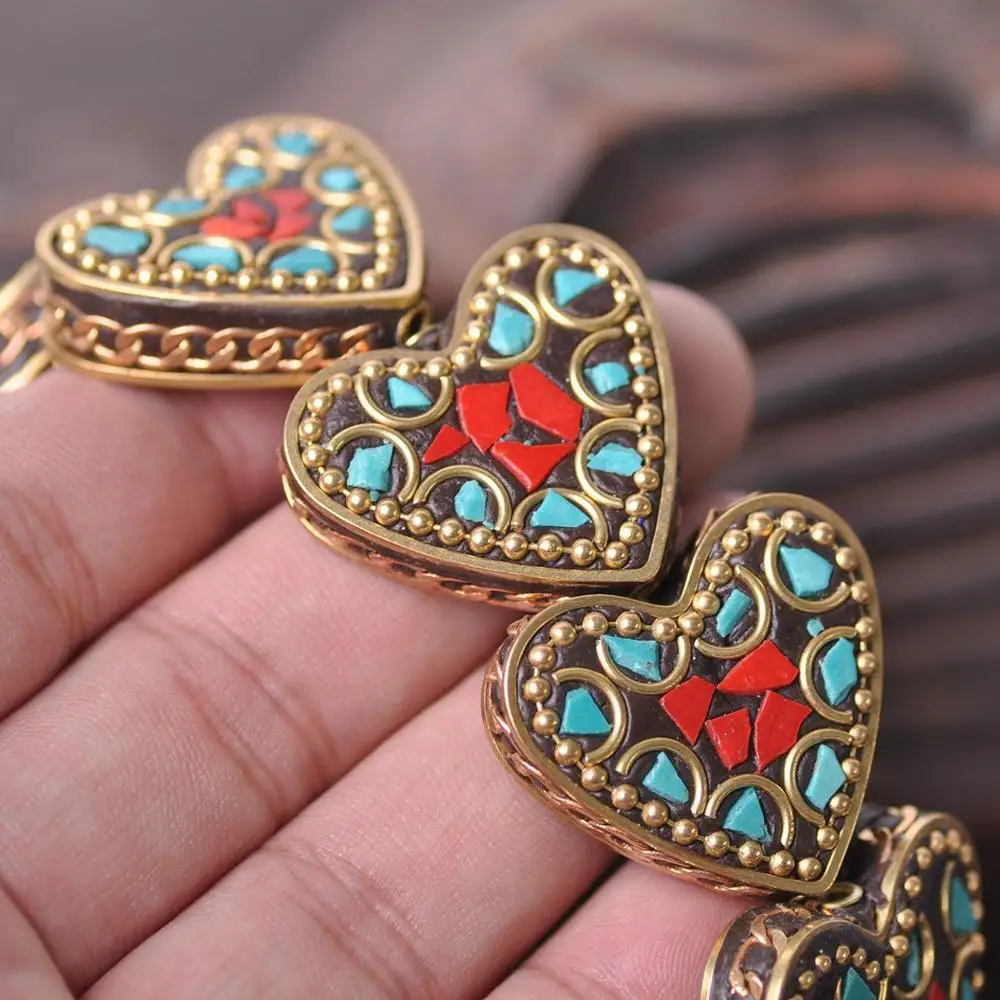 Handmade Nepalese Buddhist Tibetan Brass Metal & Clay Loose Craft Beads for Necklace Jewelry Making DIY - Image 5