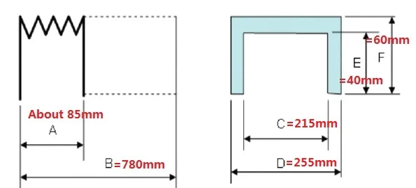 Flexible accordion bellows cover for CNC, 255 mm x 60 mm x Lmax 780 mm