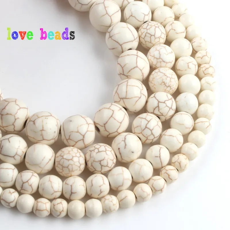 wholesale 15inch strand White Turquoises Howlite Round Beads For Jewelry Making DIY Bracelet Necklace 4/6/8/10/12mm Pick Size