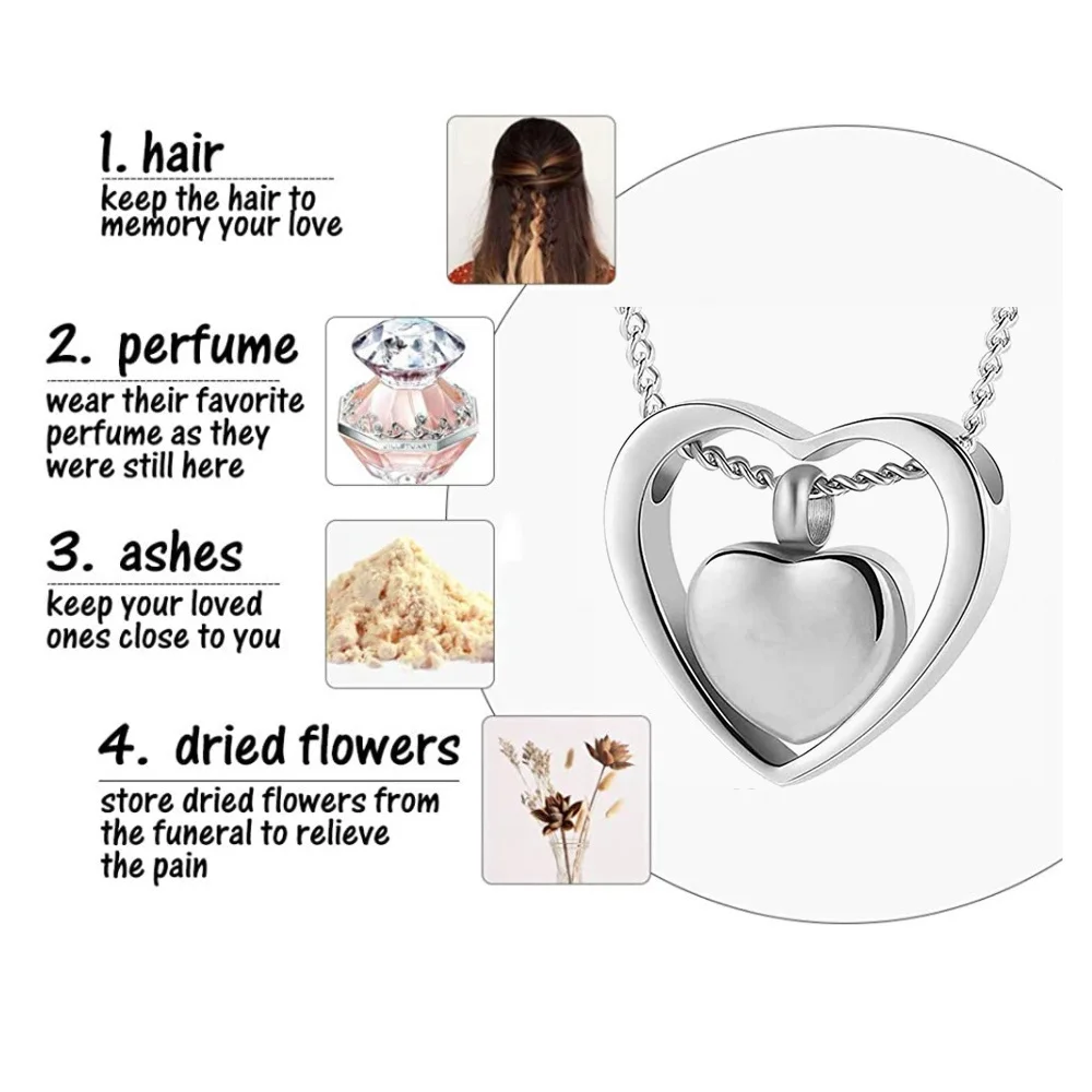 Cremation jewelry double heart ashes necklace 4 colors ashes pendant keepsake waterproof ashes holder jewelry-custom engraving