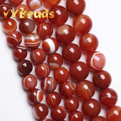 Natural Red Stripes Agates Beads Round Loose Spacer Charm Beads For Jewelry Making DIY Women Bracelets Ear Studs 4 6 8 10 12mm