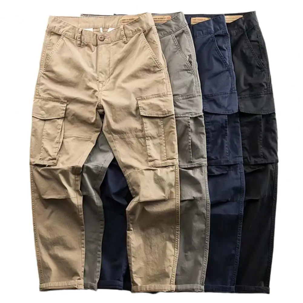 Men Pants Solid Color Multi Pockets Straight Casual Cargo Pants Lightweight Fall Pants