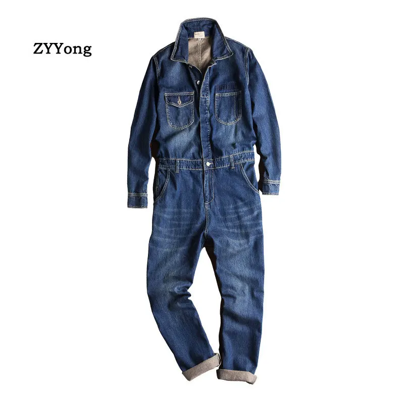 ฤดูใบไม้ผลิและฤดูใบไม้ร่วงผู้ชาย Denim Jumpsuits แขนยาว Overalls สีฟ้ากางเกงยีนส์ Hip Hop กางเกงแฟชั่น Freight กางเกง