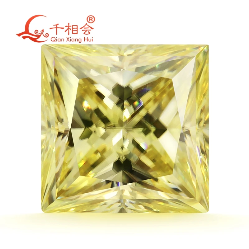 vivid yellow color square shape princess cut   Moissanite diamond loose gemstone  for jewelry