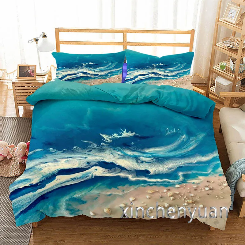 

New Creative Ocean Wave Art 3D Printed Cover Set Twin Full Queen King Size Bedding Set Bed Linens Bedclothes for Young K122