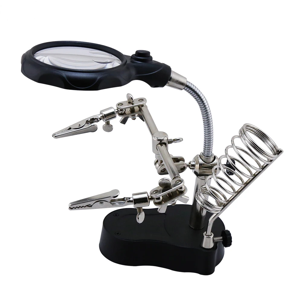 Welding Magnifying Glass with 2 LED Light 3.5/12X Lens Auxiliary Clip Loupe Desktop Magnifier Soldering Stand Holder Repair Tool