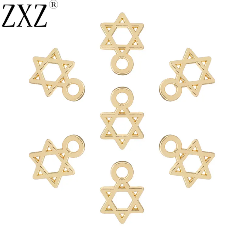 ZXZ 50 шт., золотистый тон, Звезда Давида, для самостоятельного изготовления браслетов, ожерелий, ювелирных изделий, 12x8 мм