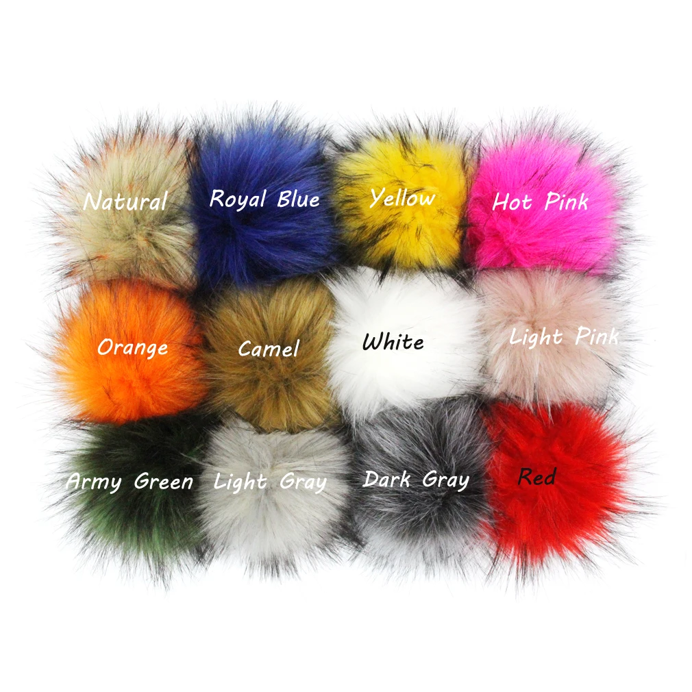 Pack of 12 Faux Raccoon Fur Pom poms 14CM/5.5inch with Press Snap Buttons for Beanie Hats Wholesale Hat Accessories