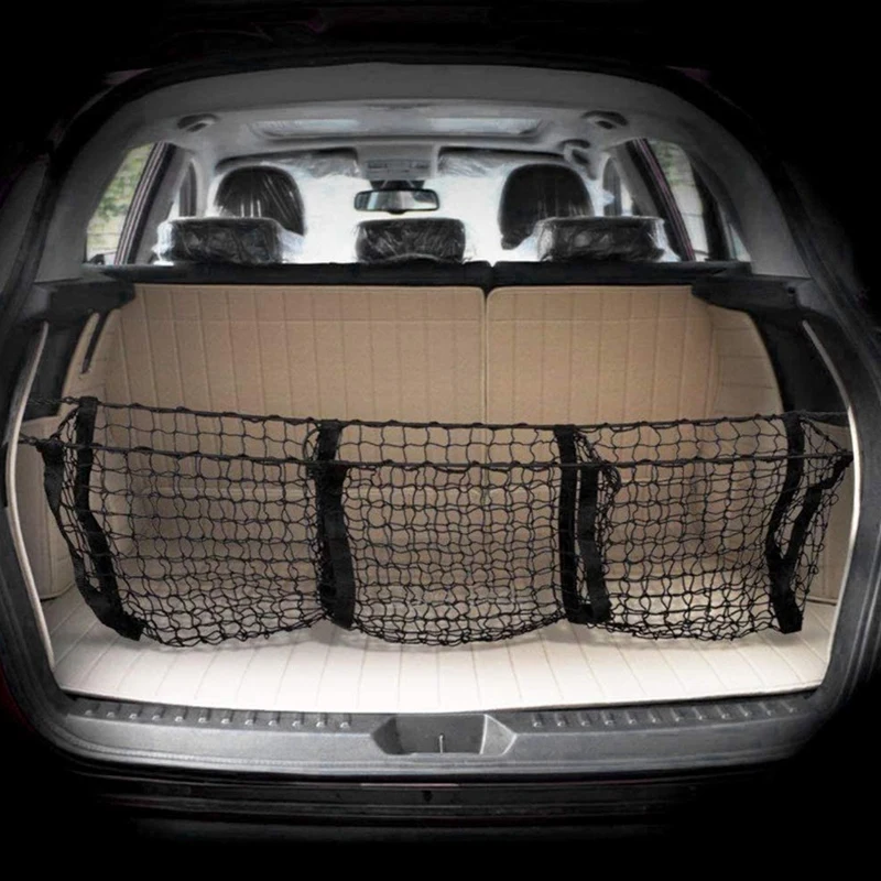 Pocket Trunk Storage Bag Storage Heavy Cargo Net Suitable for Car SUV Pickup Truck Bed Black Mesh Belt 4 Hooks and Loops