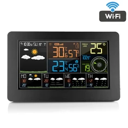 Digital Alarm Wall Clock WiFi Weather Station Indoor Outdoor LCD Temperature Humidity Meter Barometer Wind Weather APP Forecast