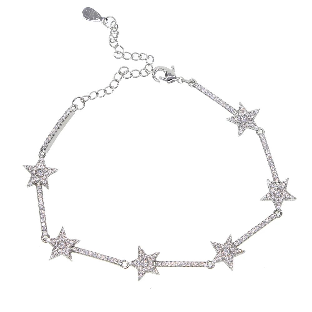 New Star Bar Link Chain Bracelet Tennis Chain Paved Tiny Sparking Shiny CZ Stone Stars Bracelets For Women Simple Jewelry Party