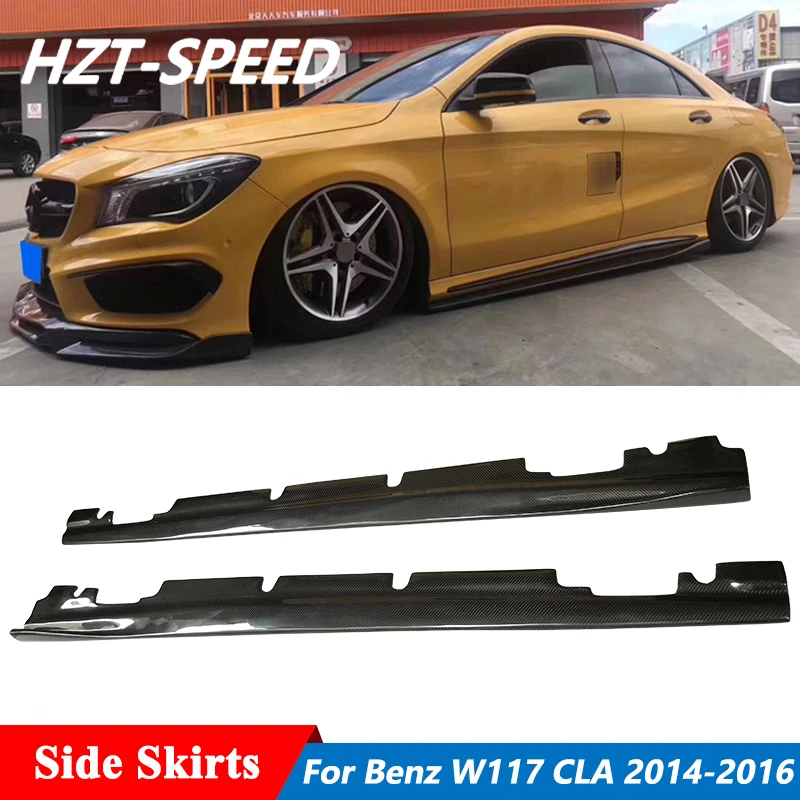 R Style Carbon Fiber Side Skirts Extensions Aprons Trim For Mercedes Benz W117 CLA Class CLA220 260 CLA45 Sport Car Tuning 14-18