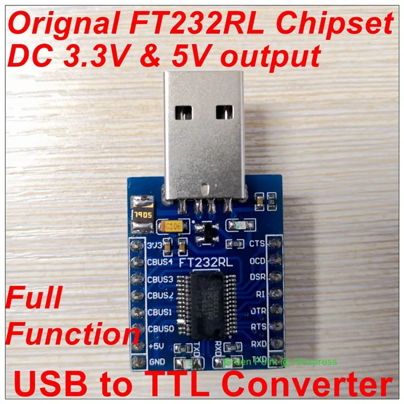 

Маленький полнофункциональный модуль с последовательным портом USB в TTL, преобразователь TTL в USB с оригинальным чипсетом FT233R, выходной модуль постоянного тока 3,3 В и 5 в постоянного тока