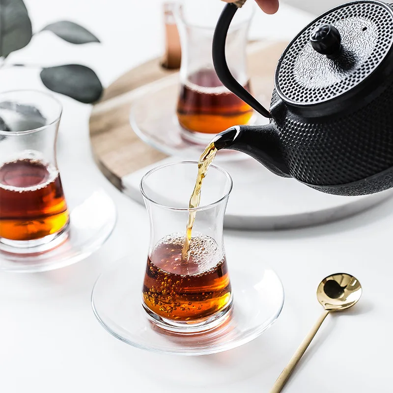 kitchen Turkish Glass Coffee Cup Black Tea Cup Water Cup Male Hot Drinking Cup with Saucer Tea Set