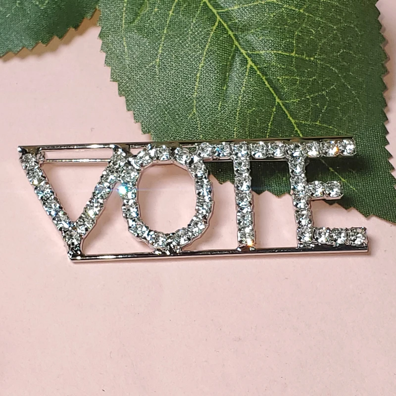 Grandbling Unique Words Brooch Vote  Letters Pins Bling Rhinestone Brooches for Women or Men