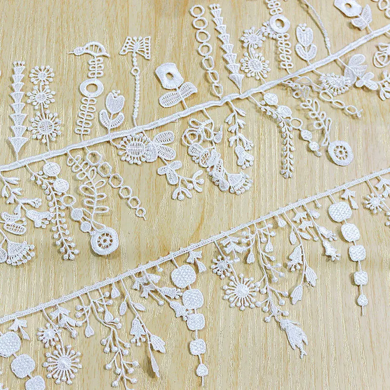 White Tassels Embroidered Lace Fabric Trim Ribbons DIY Sewing Handmade Craft Materials