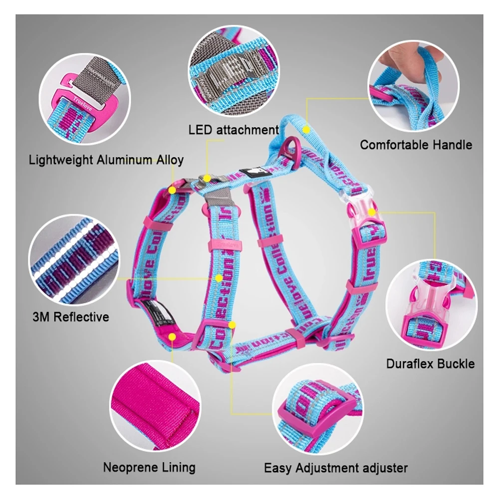 Truelove Soft Padded Dog Harness No Pull Nylon Adjustable Car Pet Harness Belt Reflective For Outdoor Training Walking