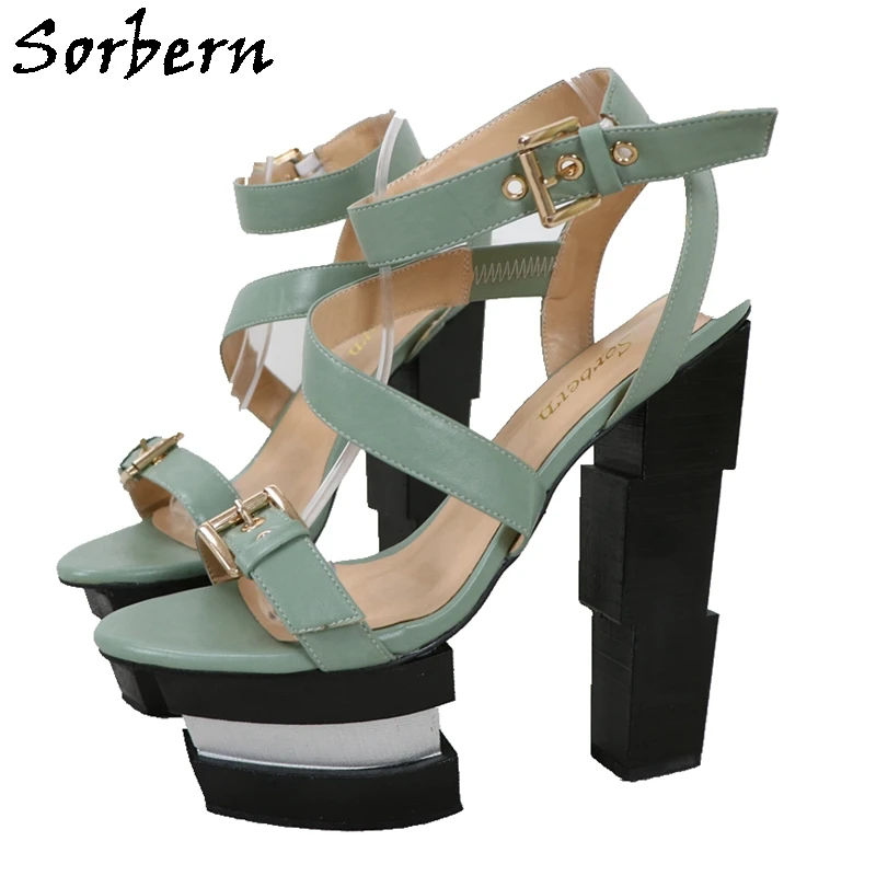 

Sorbern Block High Heel Sandals Women Thick Platform Special Heel Summer Shoes Party Female Shoe Plus Size 42 Multi Colors