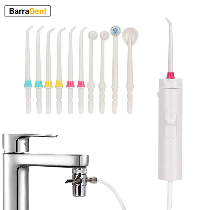 Non-Electric Dental Water Flosser Tongue Cleaner Oral Irrigation Sets Faucet Water Jet Flosser With 10 Nozzle Tips For Family