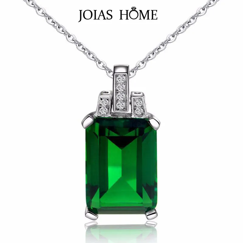 JoiasHome 925 Sterling Silver Necklace for Women 8*14mm Emerald Square Pendant 45cm Clavicle Chain Female Wedding Dinner Gift