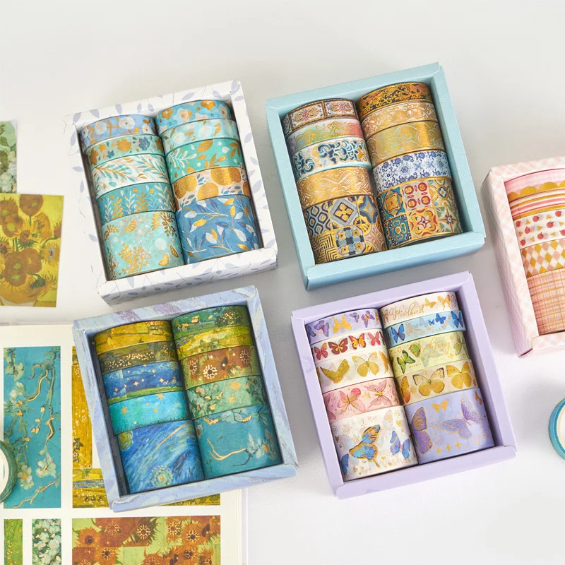 10 Rolls Decoration Sticky Tape Set Vintage Brocade Embroider Magnificent Song Series Scrapbook Planner Sticker Label