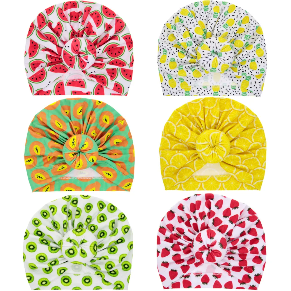 Gorro con turbante de sandía para bebés, gorro suave con estampado de frutas y sandía para niños y niñas pequeños, perfecto para primavera, verano y otoño, 6 piezas