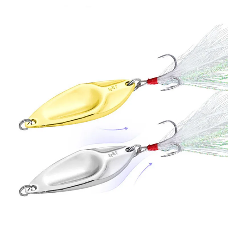 1pc Gold silver Metal Spinner Spoon Fishing Lure 10g 15g 20g Artificial Hard Baits Trout Pike Pesca Feather Treble Hook Tackle