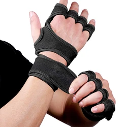 1 Pair Gym Fitness Gloves Hand Palm Protector with Wrist Wrap Support Crossfit Workout Bodybuilding Power Weight Lifting