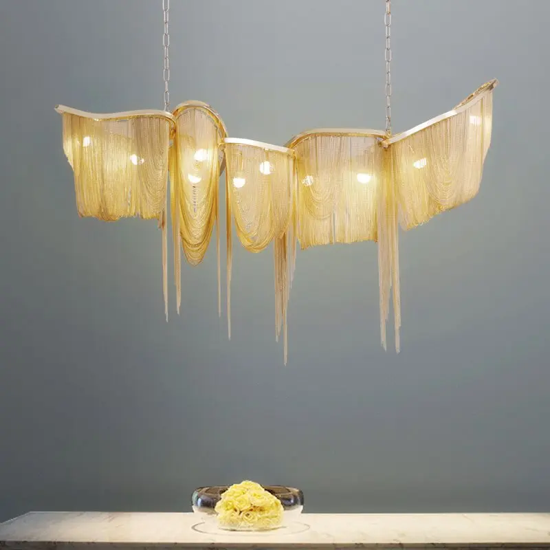 

Modern aluminum chain ceiling chandelier pendant light industrial vintage tassel hanging lamp