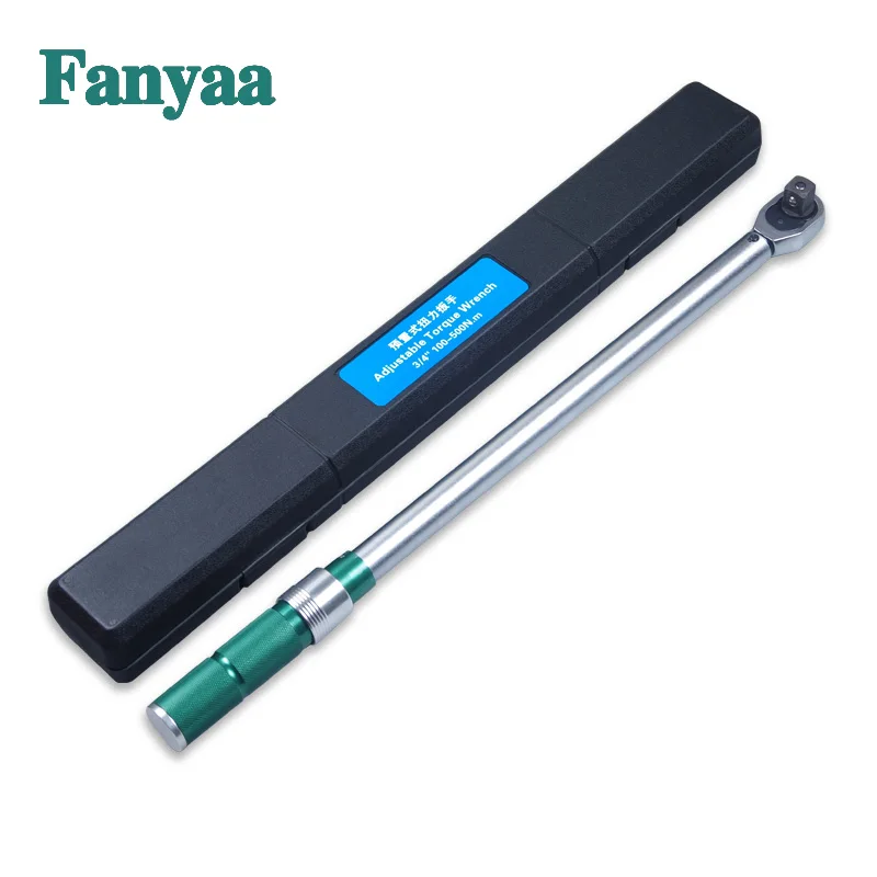 Fanyaa Professional Preset Adjustable Torque Wrench, Range 100-500Nm 3/4 Inch Square Drive Accuracy 4% Hand Tools Spanner